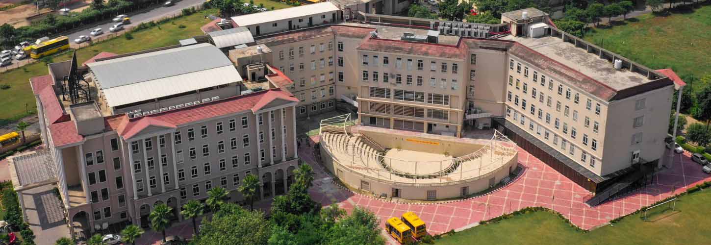 Aerial view of a large campus, home to the best school in Gurugram.