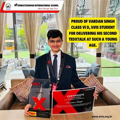 Proud of Vardan Singh , class VI D, SVIS student for delivering his Second TEDxTalk at such a young age.