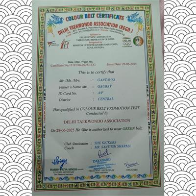 Gantavya of Class 5-E Earns Green Belt in Taekwondo