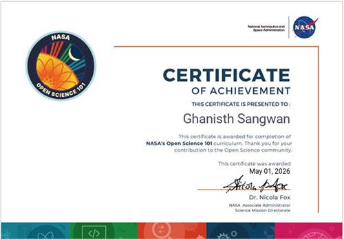 Ghanisth Sangwan Earns Prestigious NASA Certification