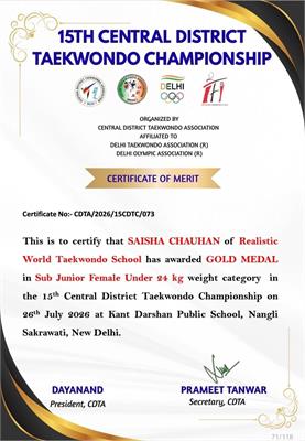 Saisha Chauhan Wins Gold Medal in Taekwondo Championship